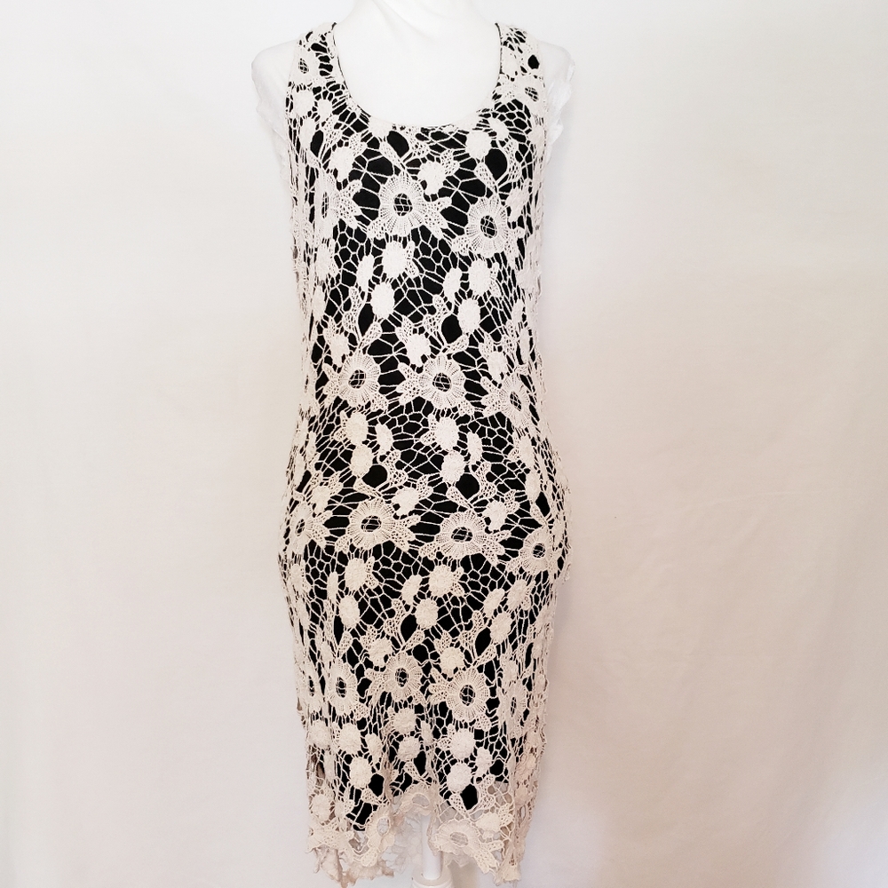 Charming Charlie White/Black Lace Racerback Dress